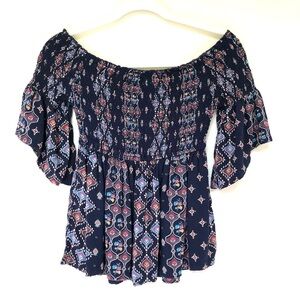 Hollister ~ Romantic Boho Smocked Babydoll Bell Sleeve Top ~ Small